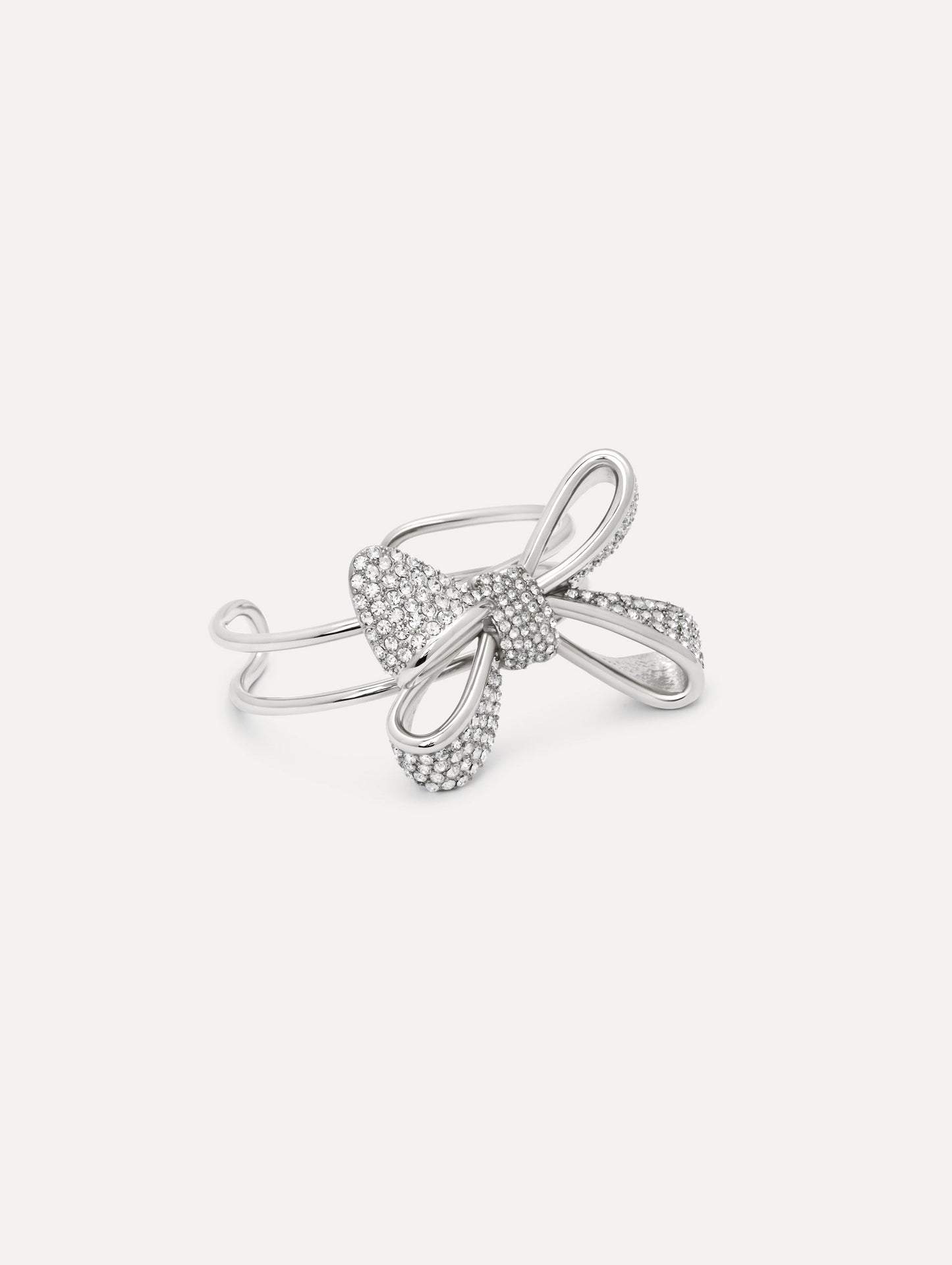 The Crystal Pavé Bow Cuff Bracelet in Silver.