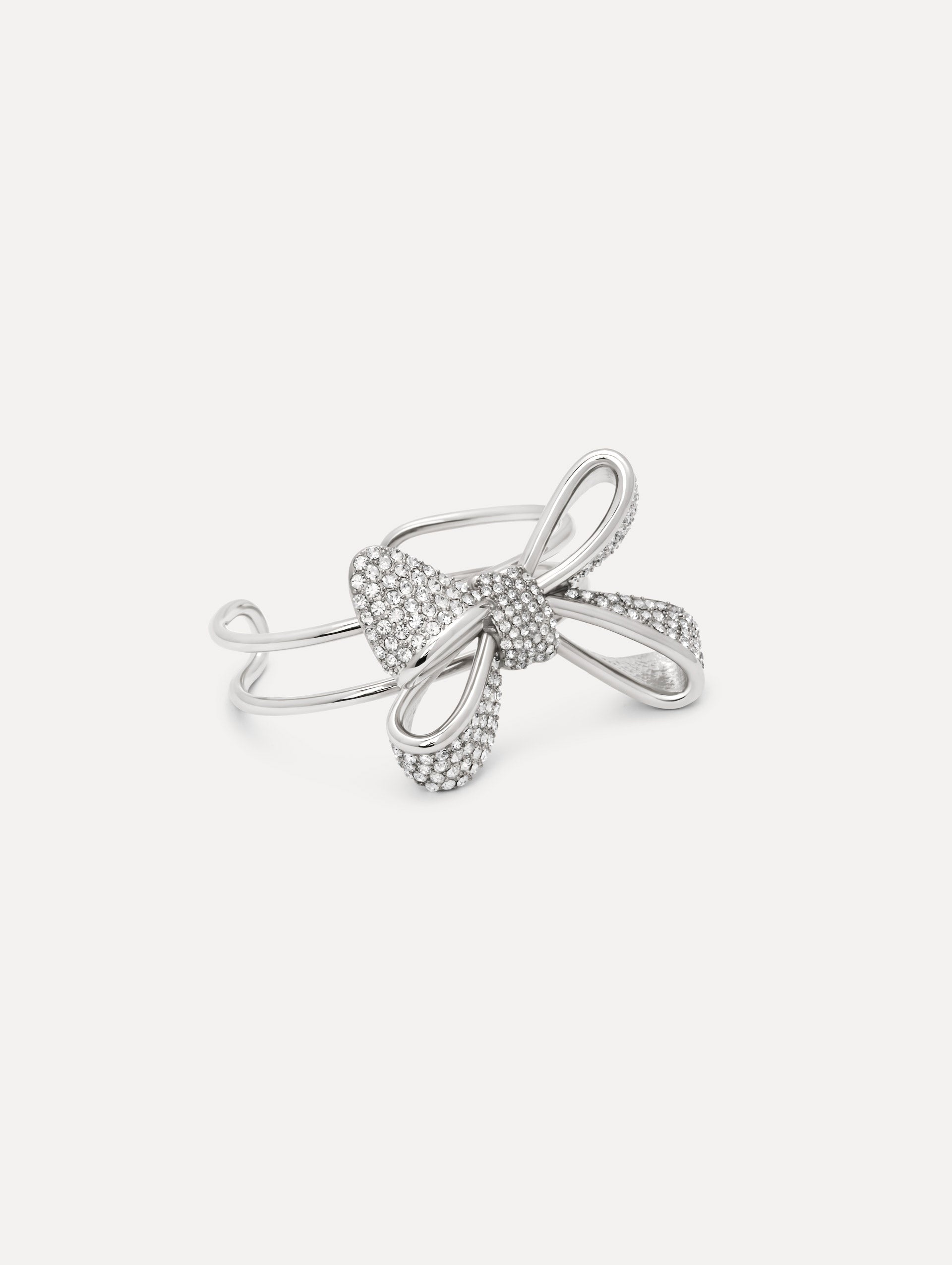 The Crystal Pavé Bow Cuff Bracelet in Silver.