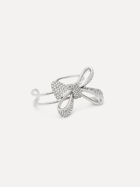 The Crystal Pavé Bow Cuff Bracelet in Silver.