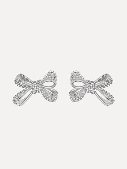 The Crystal Pavé Bow Earrings in Silver.