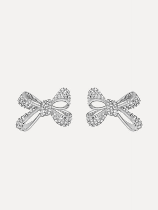 The Crystal Pavé Bow Earrings in Silver.