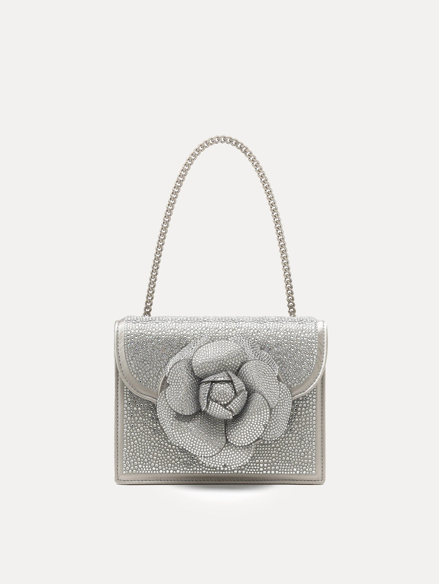 Crystal Pavé Mini TRO Bag in Silver Front View