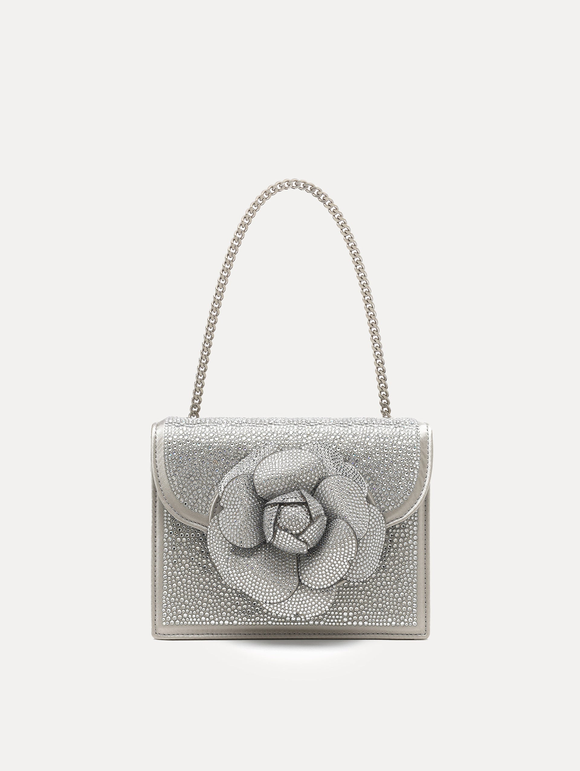 Crystal Pavé Mini TRO Bag in Silver Front View