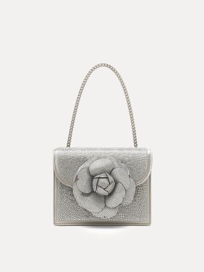 Crystal Pavé Mini TRO Bag in Silver Front View