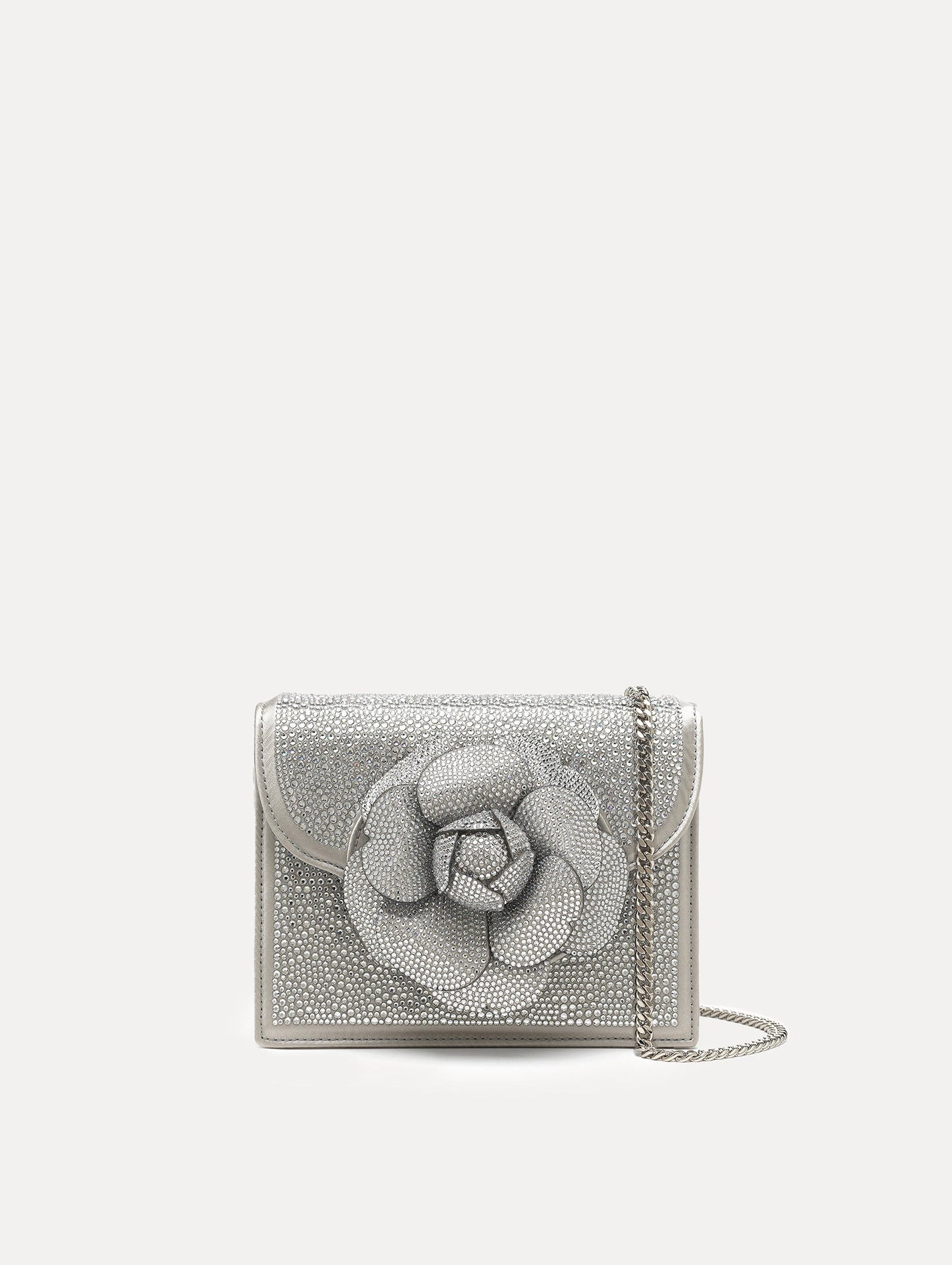 Crystal Pavé Mini TRO Bag in Silver Front View