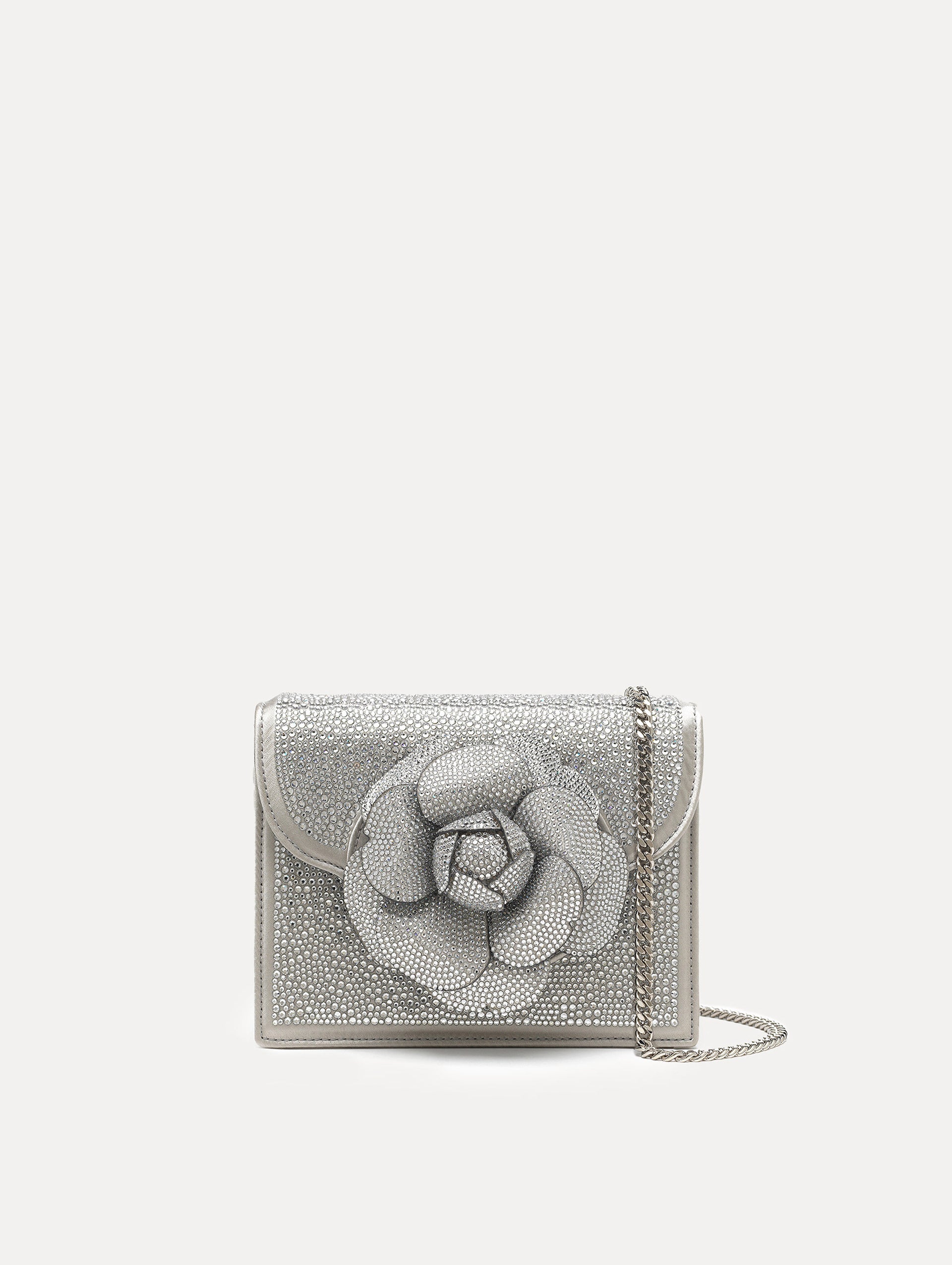 Crystal Pavé Mini TRO Bag in Silver Front View