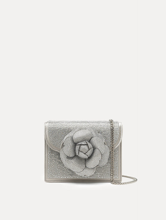 Crystal Pavé Mini TRO Bag in Silver Front View