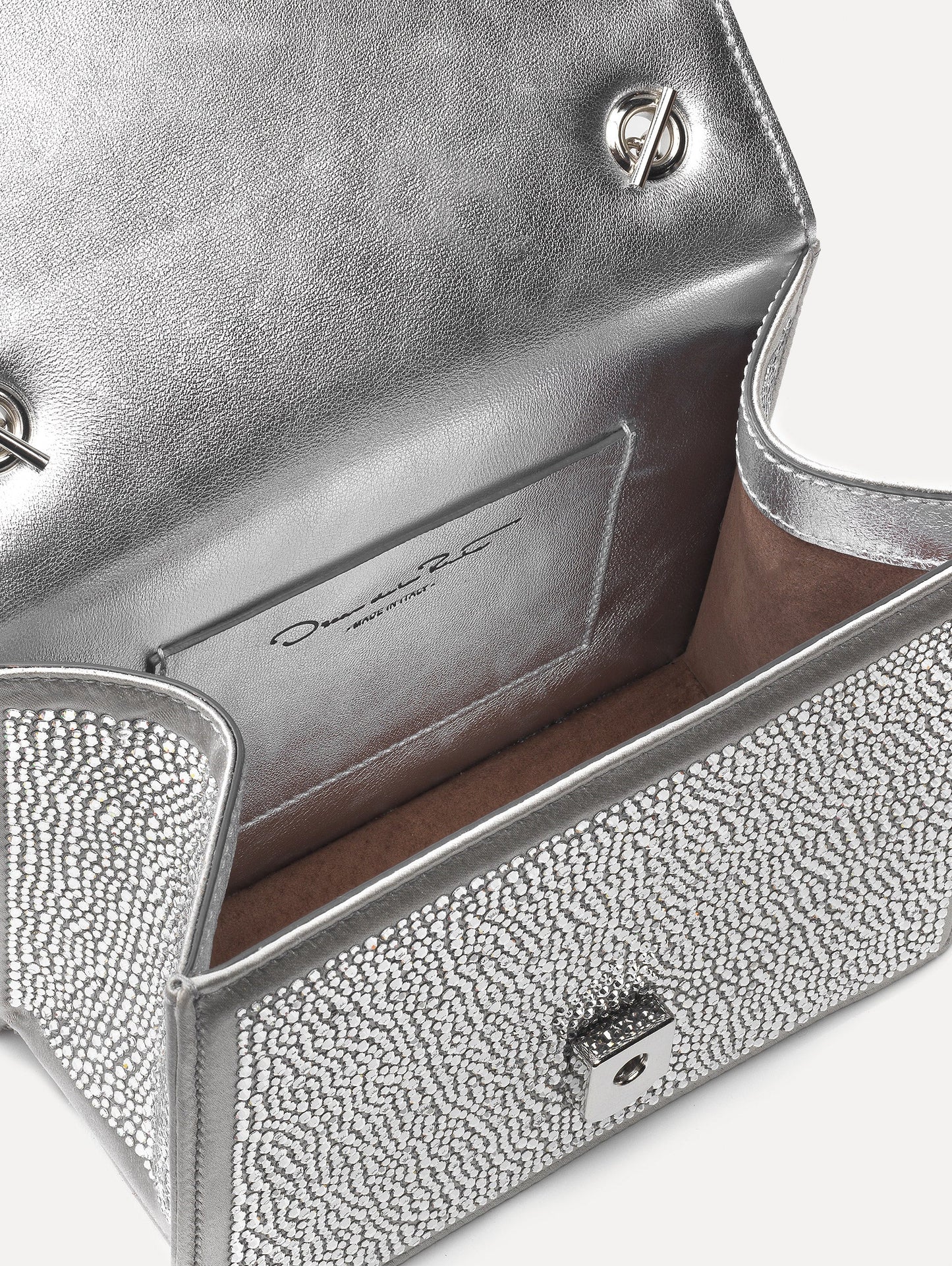 Crystal Pavé Mini TRO Bag in Silver Zoom View