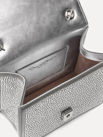 Crystal Pavé Mini TRO Bag in Silver Zoom View