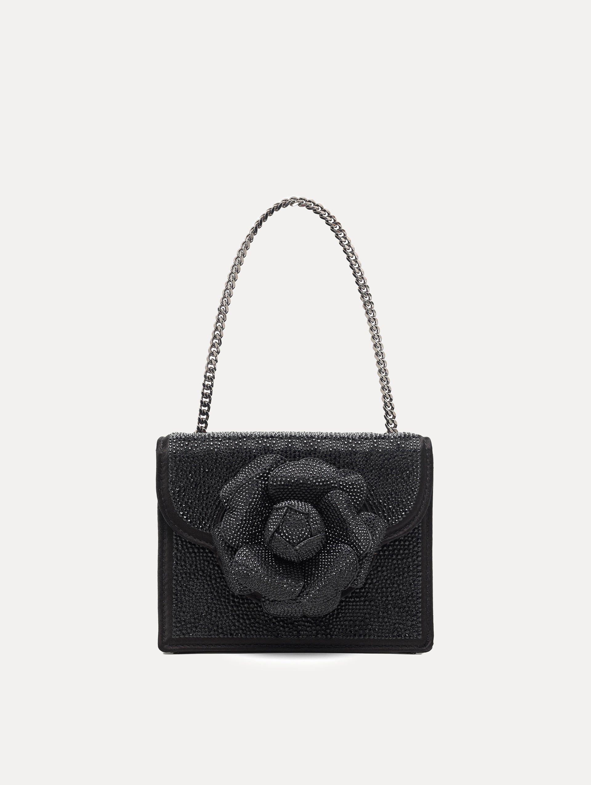 Crystal Pavé Mini TRO Bag in Black Front View
