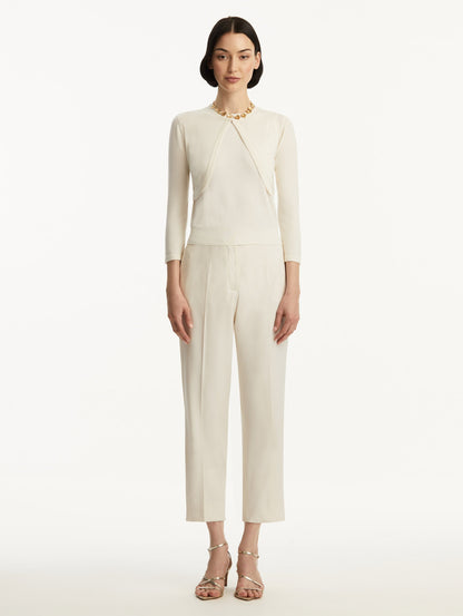 Wool-Blend White Bolero Styled with White Pants Front View