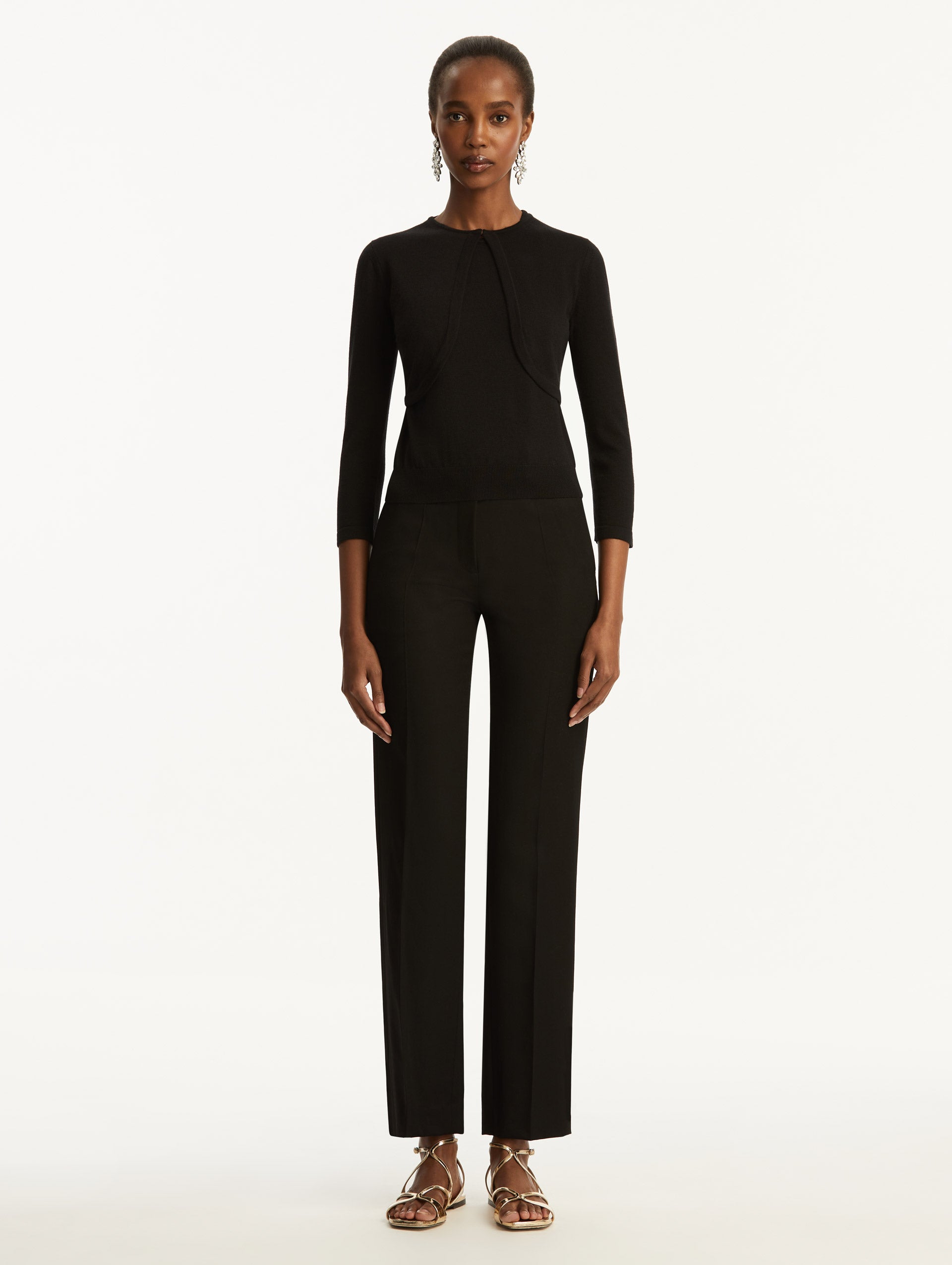 Wool-Blend Black Bolero Styled with Black Pants Front View