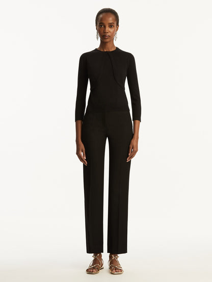 Wool-Blend Black Bolero Styled with Black Pants Front View