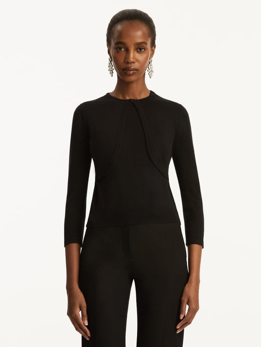 Wool-Blend Black Bolero Styled with Black Pants Front View