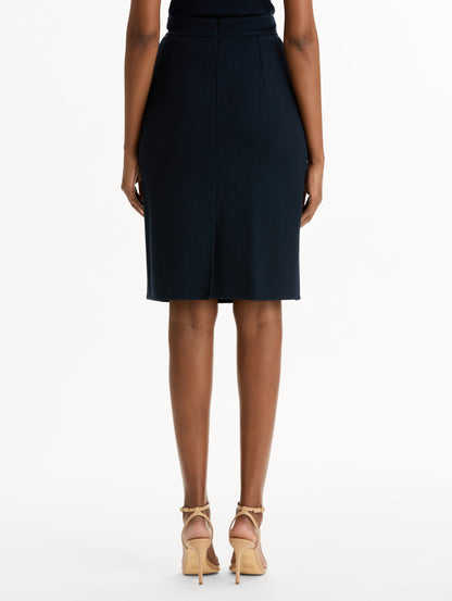 Wool-Blend Pencil Skirt in Navy. Back View.