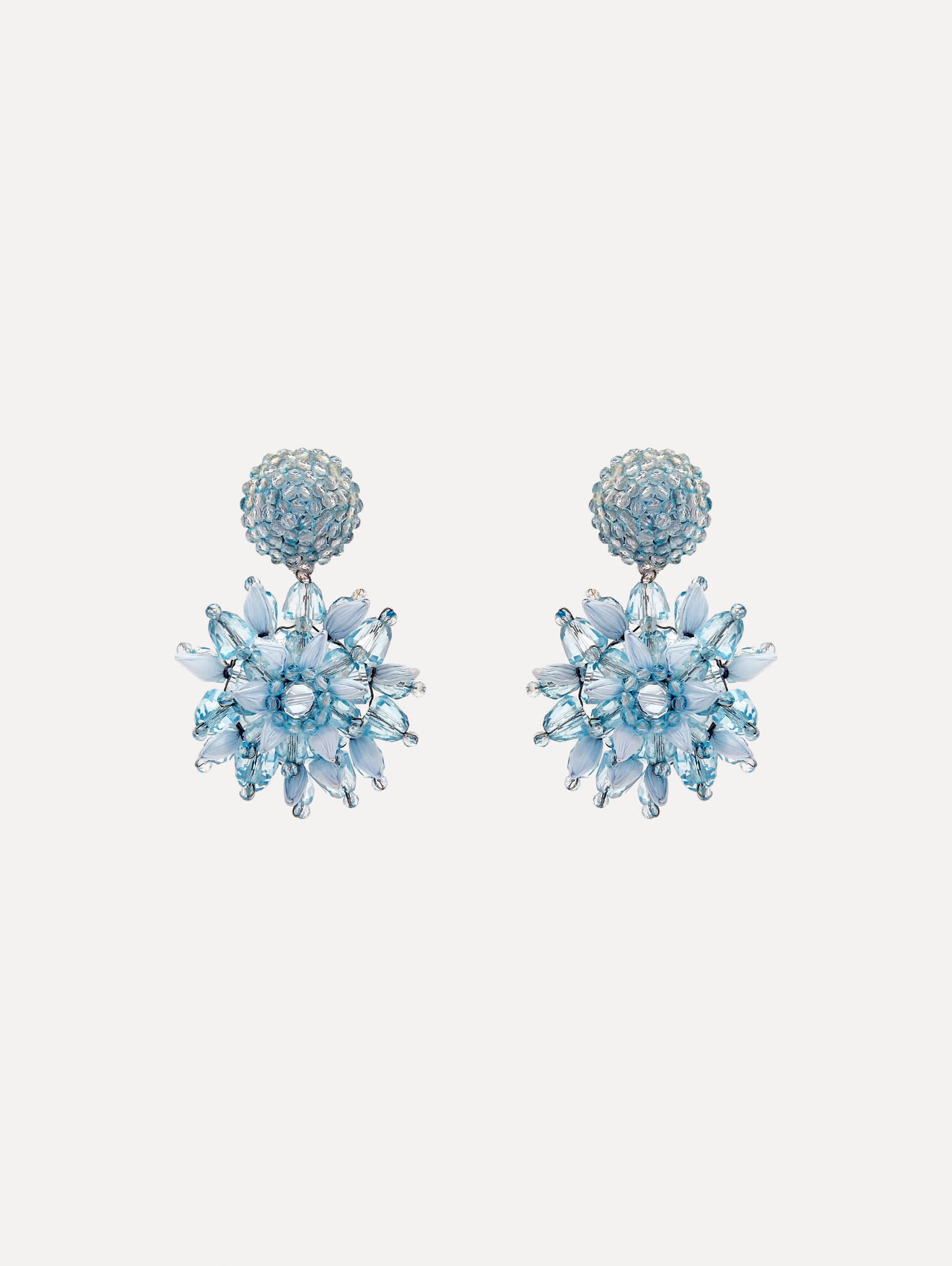 The Raffia & Beaded Flower Earrings in blue.