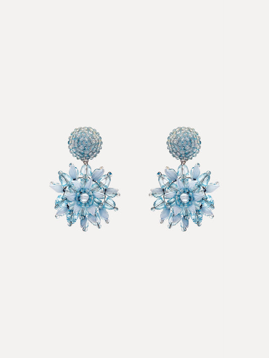 The Raffia & Beaded Flower Earrings in blue.