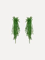The Firework Tassel Earrings in the color fern.