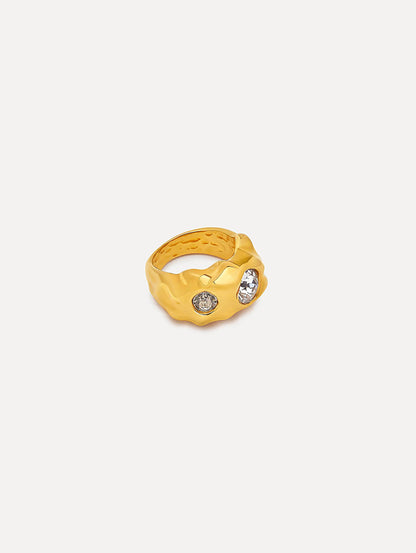 Gold Textured Metal Crystal Ring. Side View.