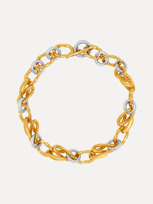 Gold and silver O Knot Necklace. Front View