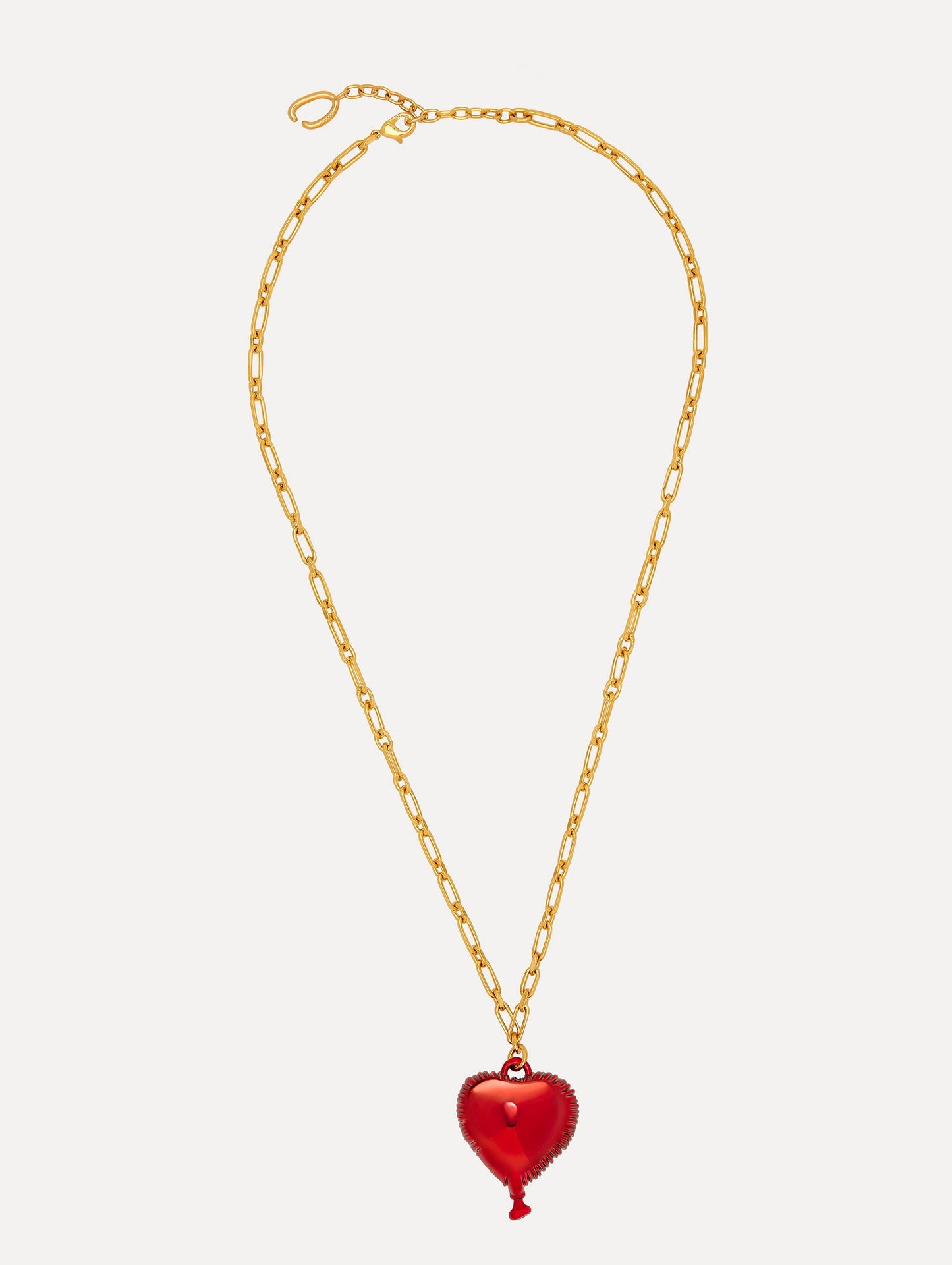 Heart Balloon Pendant Gold Chain-Link Necklace. Front View