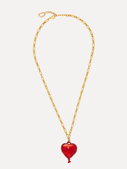 Heart Balloon Pendant Gold Chain-Link Necklace. Front View