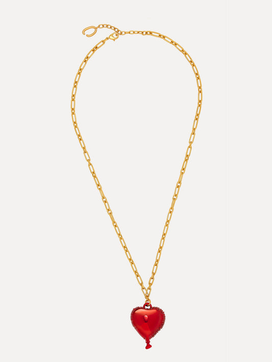 Heart Balloon Pendant Gold Chain-Link Necklace. Front View