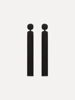 The Silk Rope Tassel Clip-On Earrings in Black. Front View.