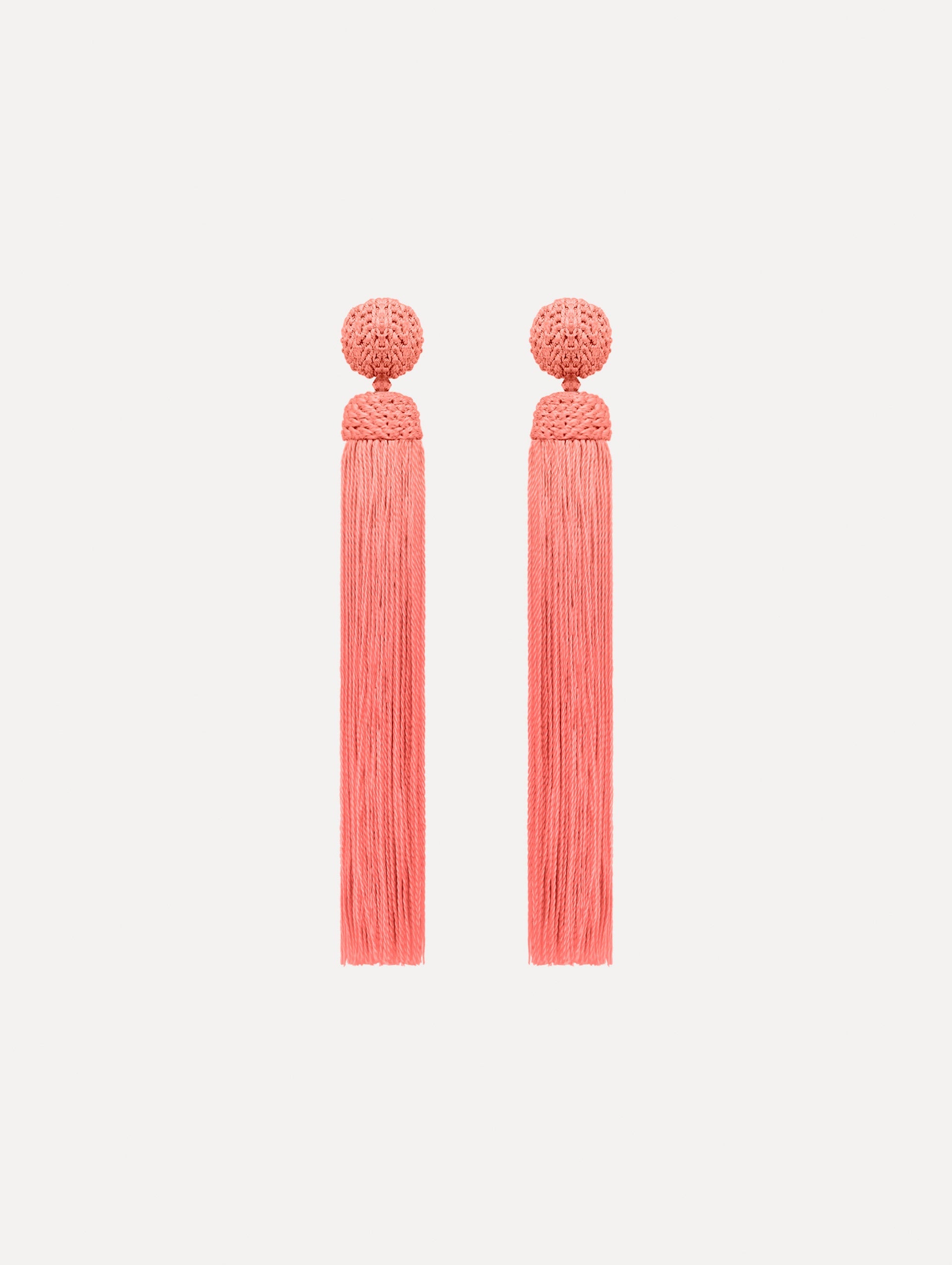 The Silk Rope Tassel Clip-On Earrings Guava. Front View.