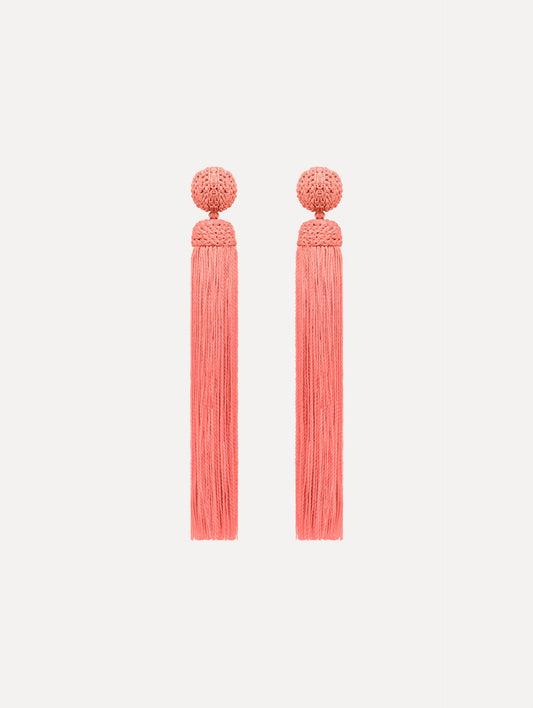 The Silk Rope Tassel Clip-On Earrings Guava. Front View.