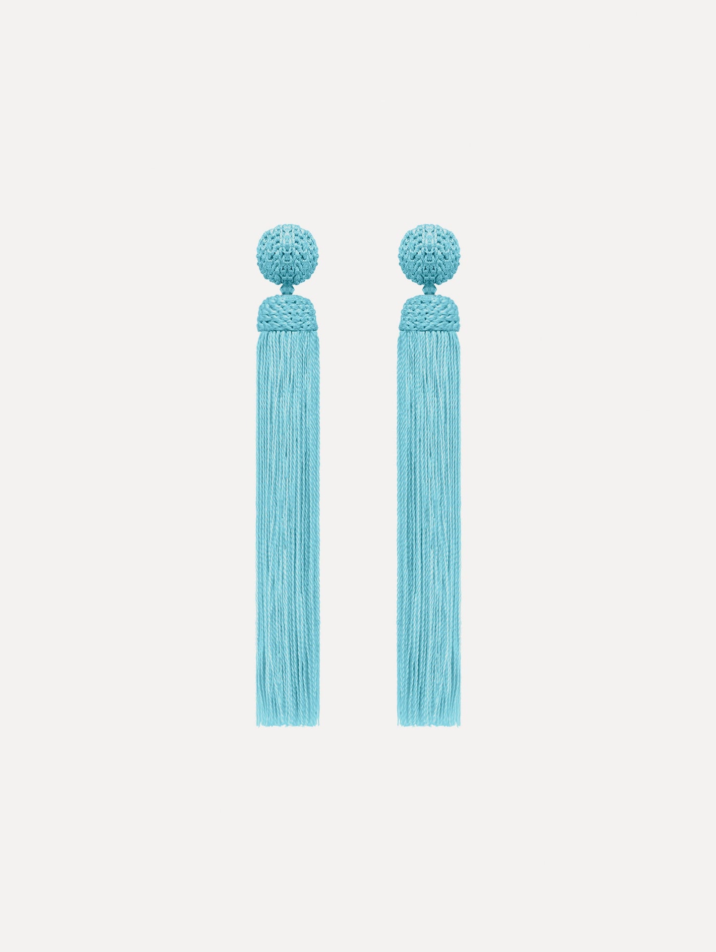 The Silk Rope Tassel Clip-On Earrings in Saltwater Blue. Front View.