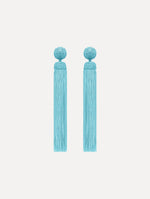 The Silk Rope Tassel Clip-On Earrings in Saltwater Blue. Front View.