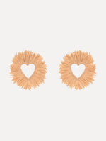 The Raffia Heart Earrings with heart cut-out center. Front View.