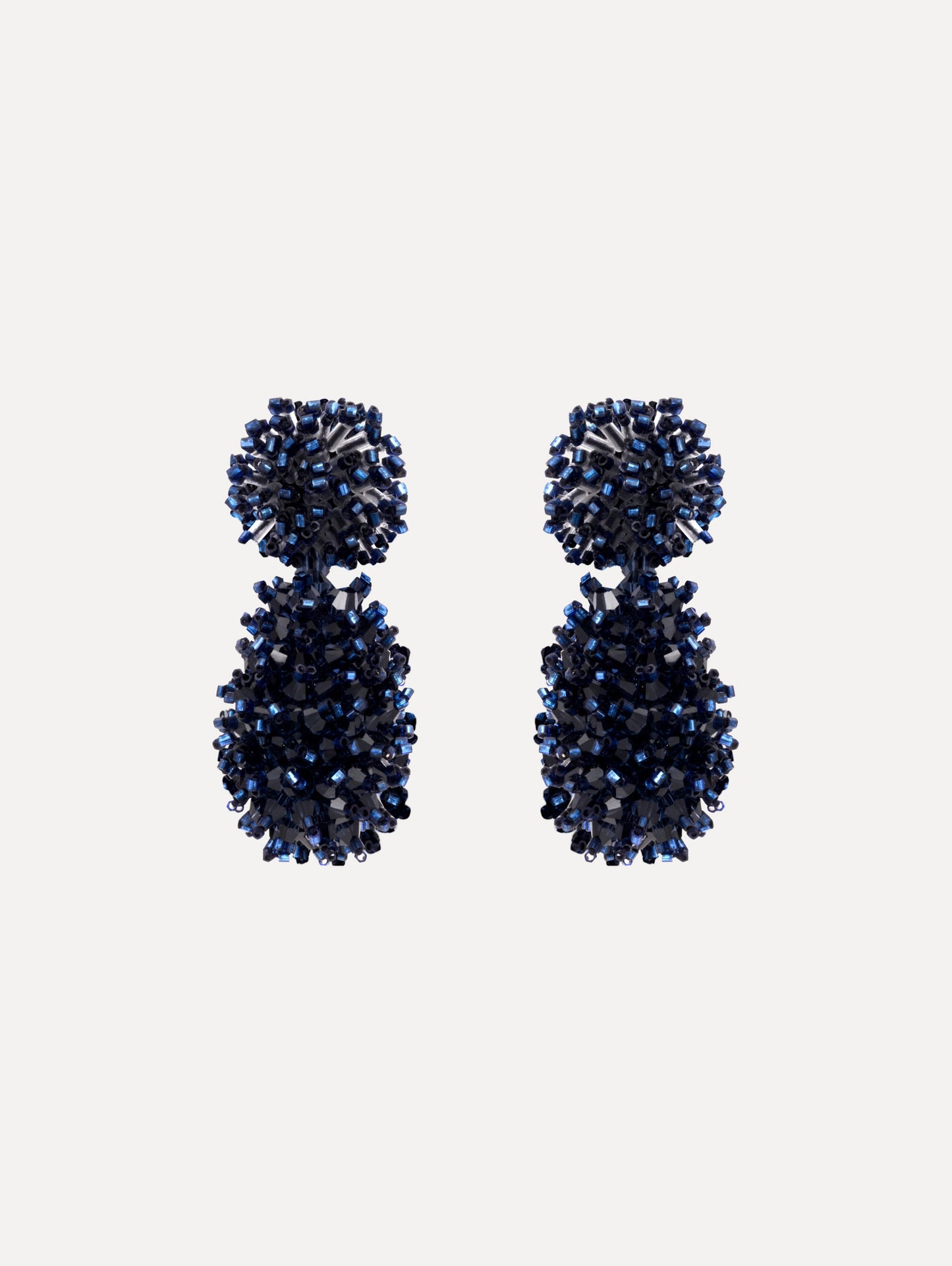 The Beaded Cluster Drop Earrings in Navy. Front View.