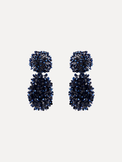 The Beaded Cluster Drop Earrings in Navy. Front View.