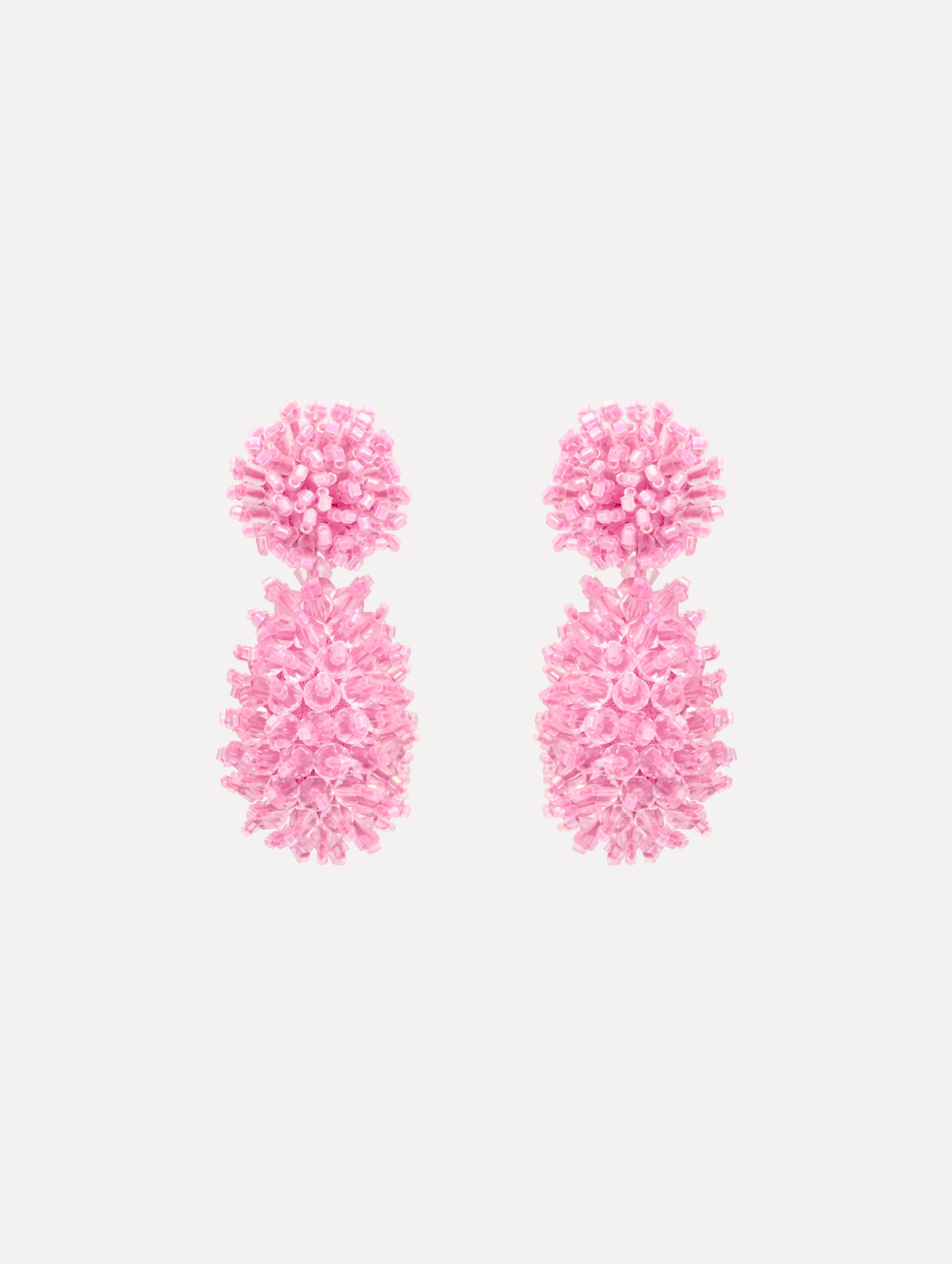 The Beaded Cluster Drop Earrings in Rose. Front View.