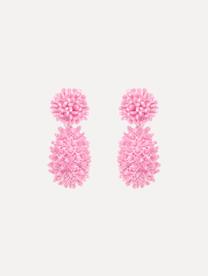 The Beaded Cluster Drop Earrings in Rose. Front View.