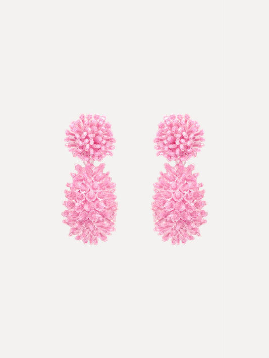 The Beaded Cluster Drop Earrings in Rose. Front View.