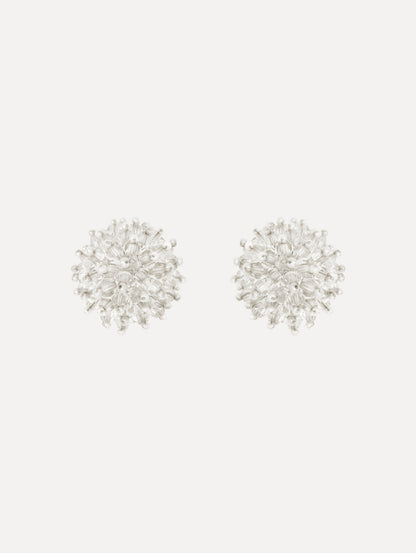 The Beaded Cluster Earrings in Crystal. Front View.