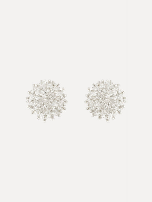 The Beaded Cluster Earrings in Crystal. Front View.