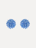 The Beaded Cluster Earrings in Sapphire Blue. Front View.