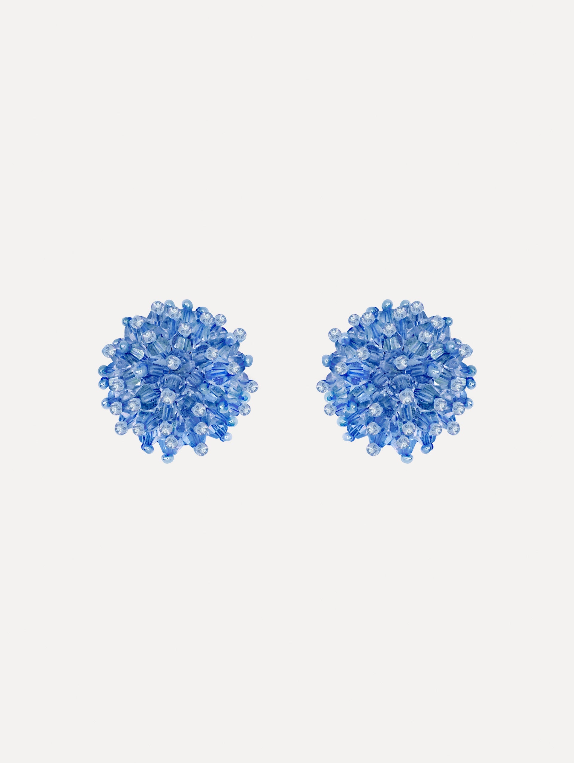 The Beaded Cluster Earrings in Sapphire Blue. Front View.