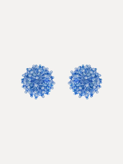 The Beaded Cluster Earrings in Sapphire Blue. Front View.