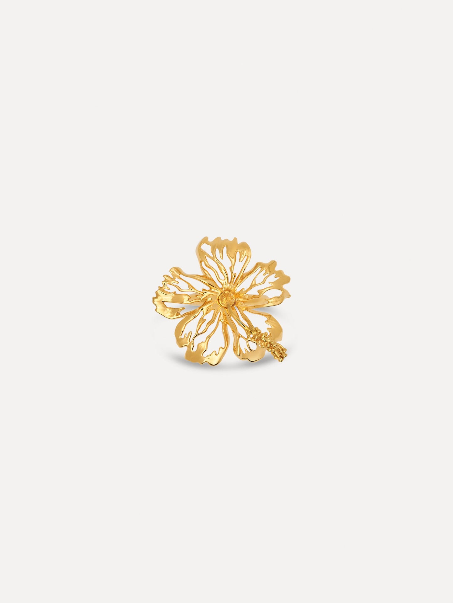 The Openwork Hibiscus Ring in Gold. Front View.