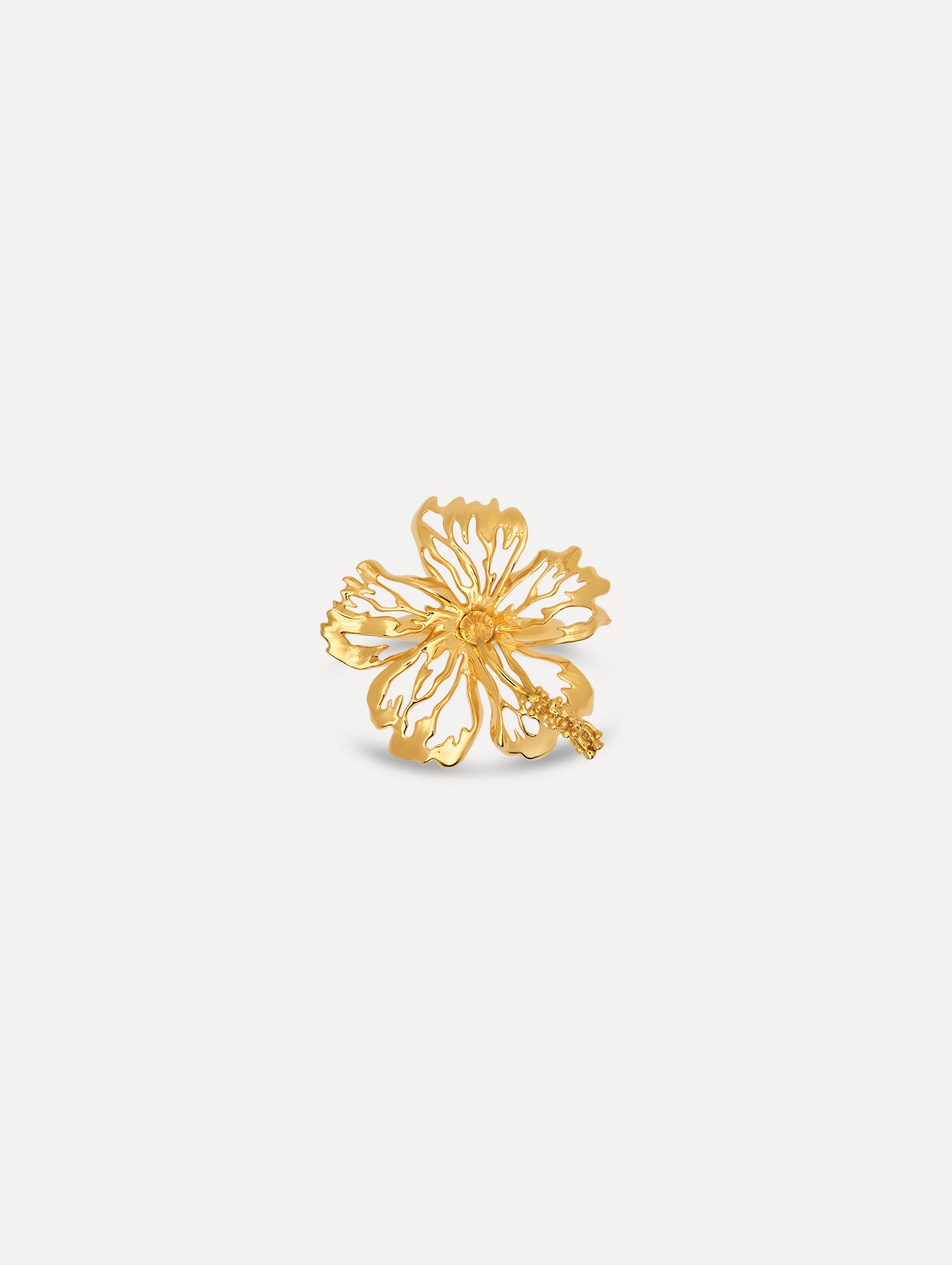 The Openwork Hibiscus Ring in Gold. Front View.
