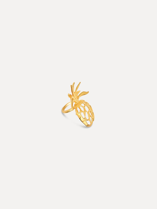 The Openwork Pineapple Ring in Gold. Side View.