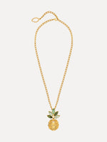 The Pineapple Crystal Leaf Pendant Necklace in Gold. Front View.