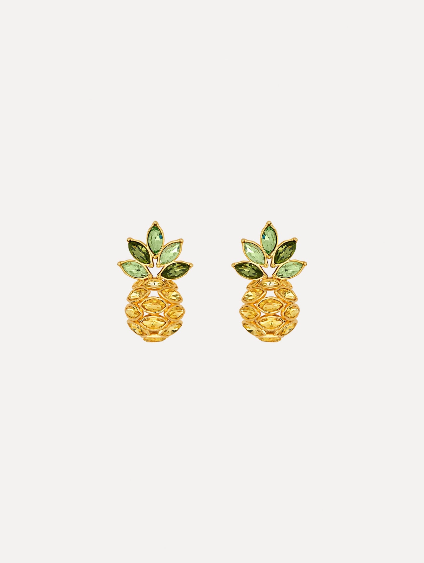 The Pineapple Crystal Leaf Clip-On Earrings in Citrine. Front View.