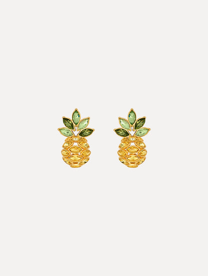 The Pineapple Crystal Leaf Clip-On Earrings in Citrine. Front View.