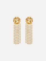 The Crystal Fringe Chandelier Earrings in Gold. Front View.